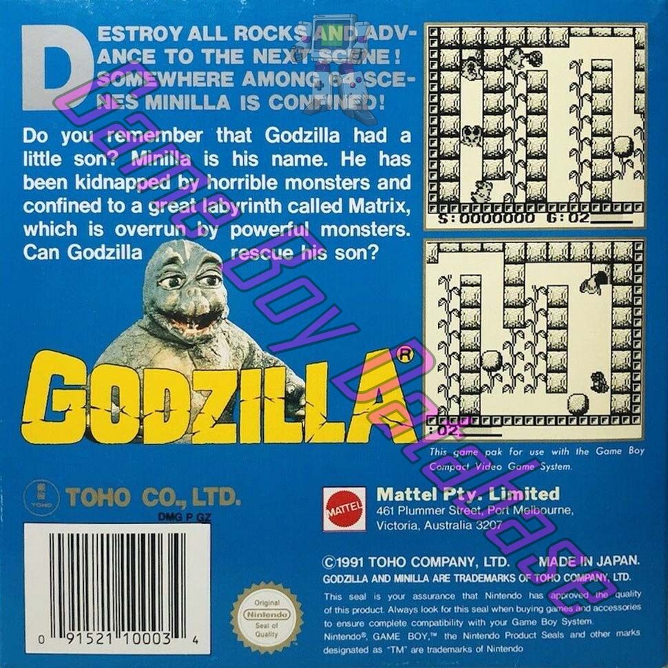 Godzilla AUS Back of the box