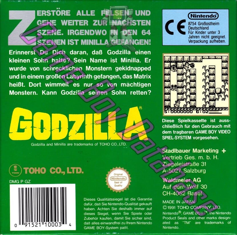 Godzilla FRG Back of the box