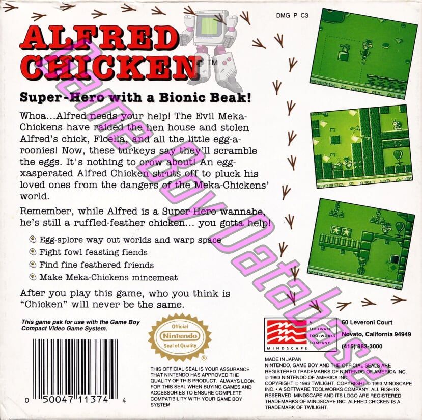 Alfred Chicken USA Back of the box