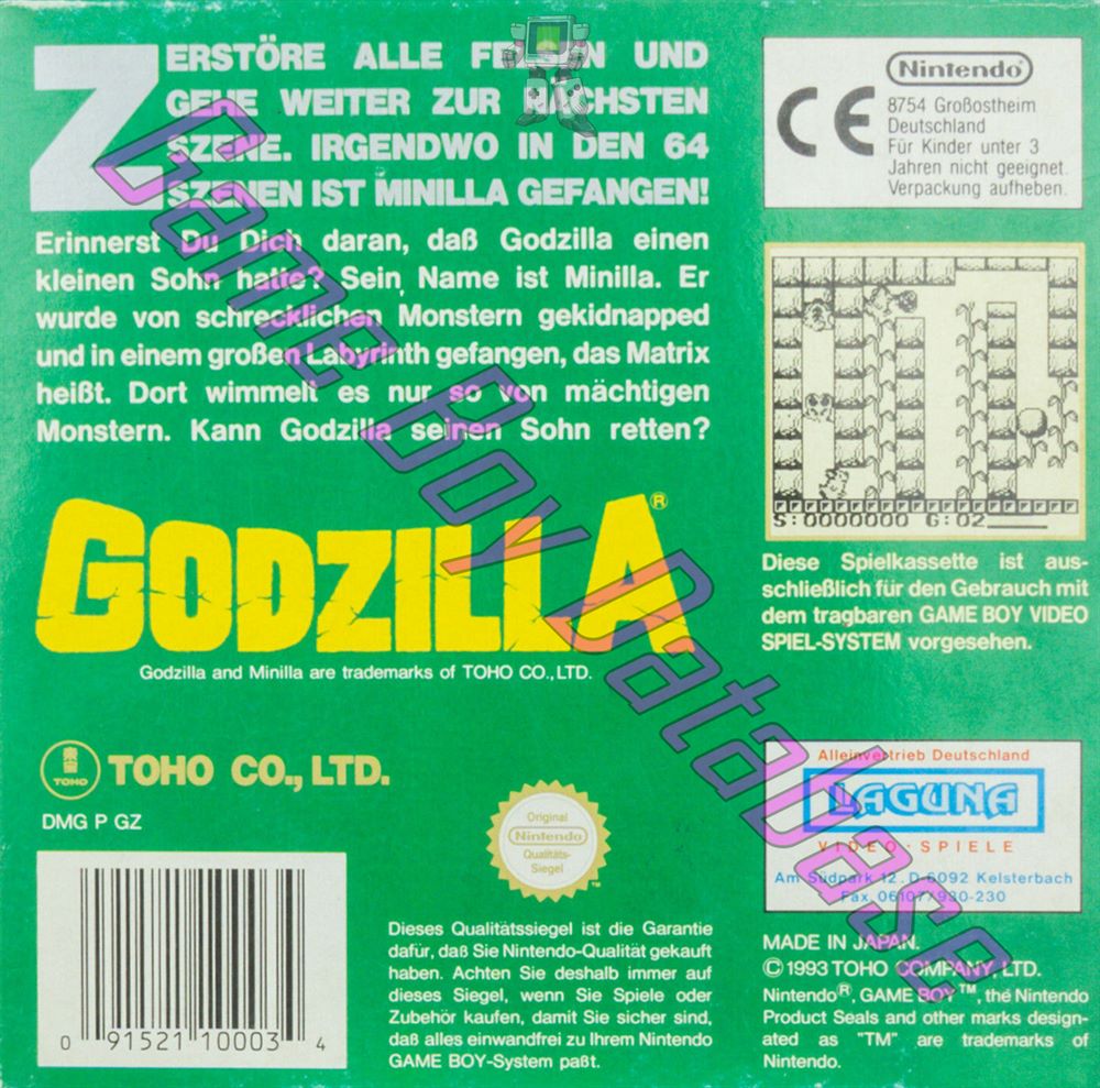 Godzilla NOE Back of the box