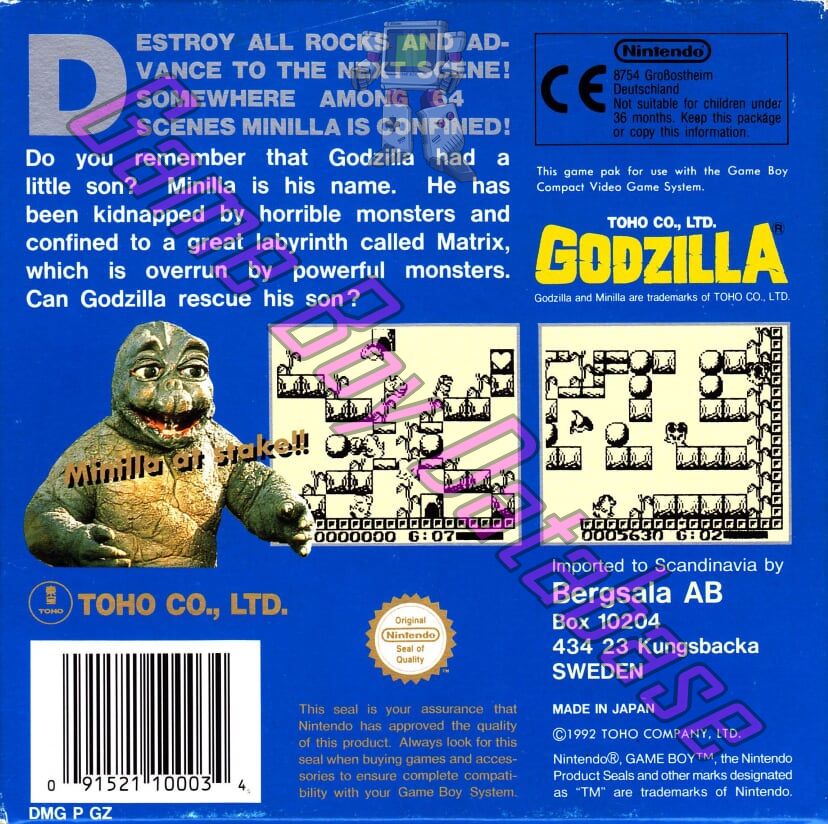 Godzilla SCN Back of the box