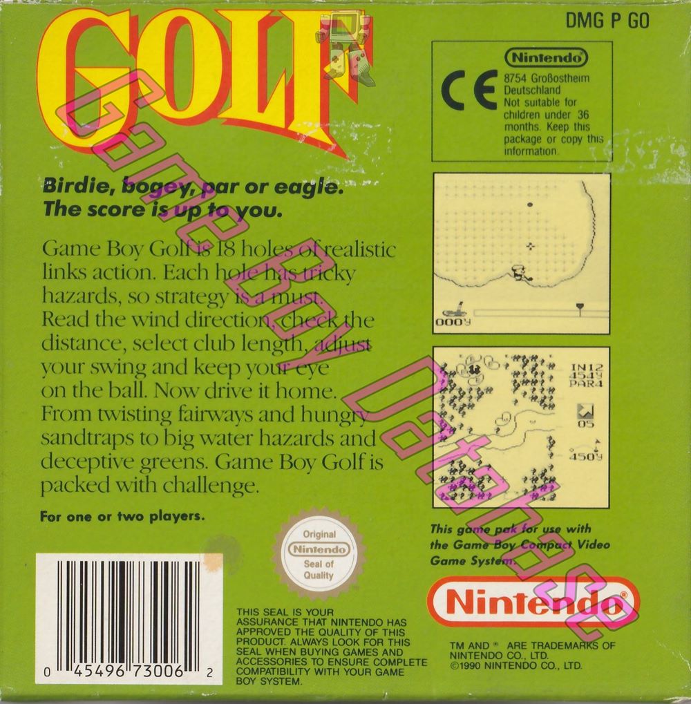 Golf UKV-1 Back of the box