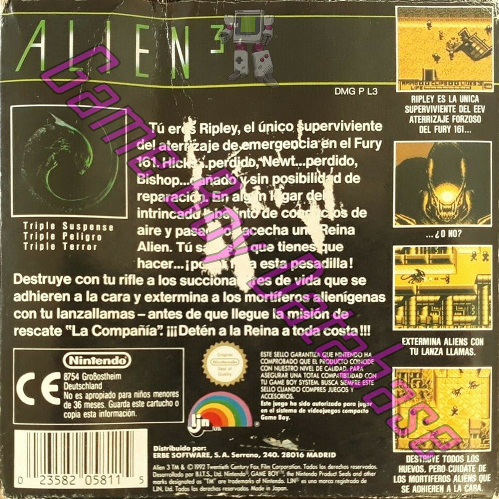 Alien 3 ESP Back of the box