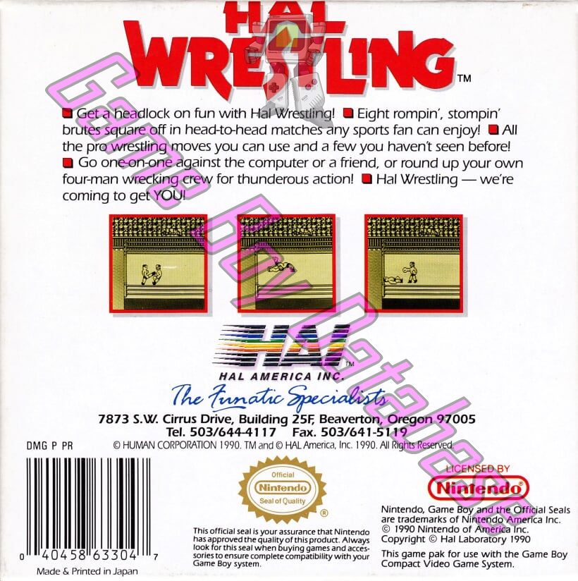 Hal Wrestling USA Back of the box