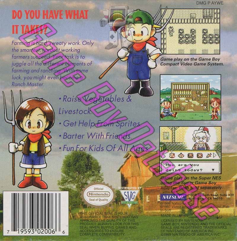 Harvest moon USA Back of the box