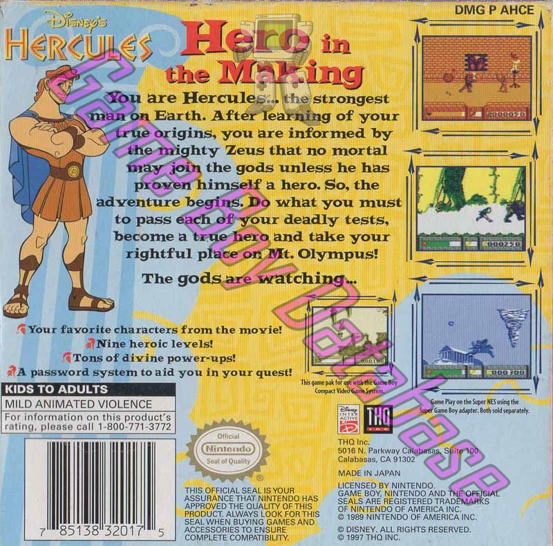 Hercules (Disney's) USA Back of the box