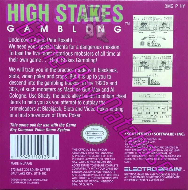 High Stakes Gambling USA Back of the box