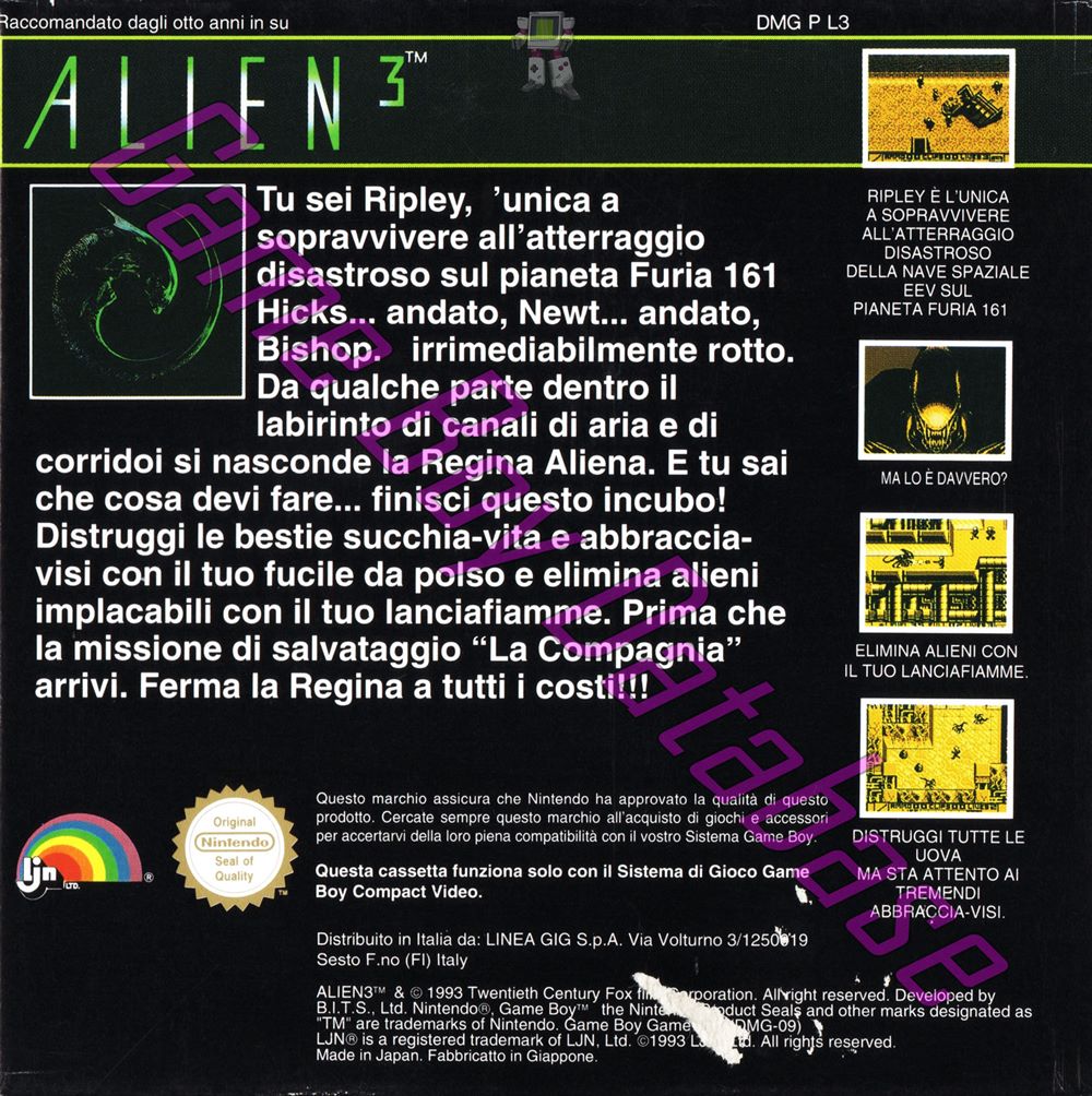 Alien 3 ITA Back of the box