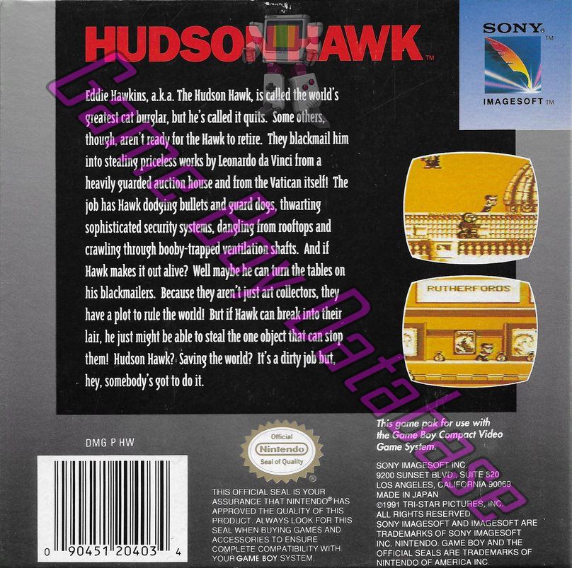 Hudson Hawk USA Back of the box