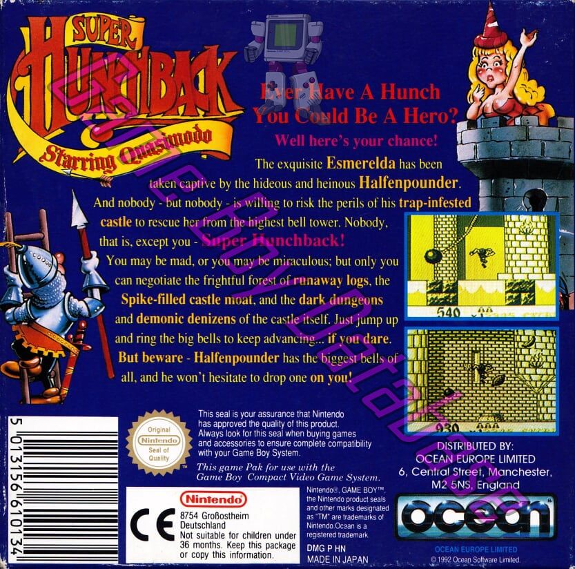 Super Hunchback UKV Back of the box