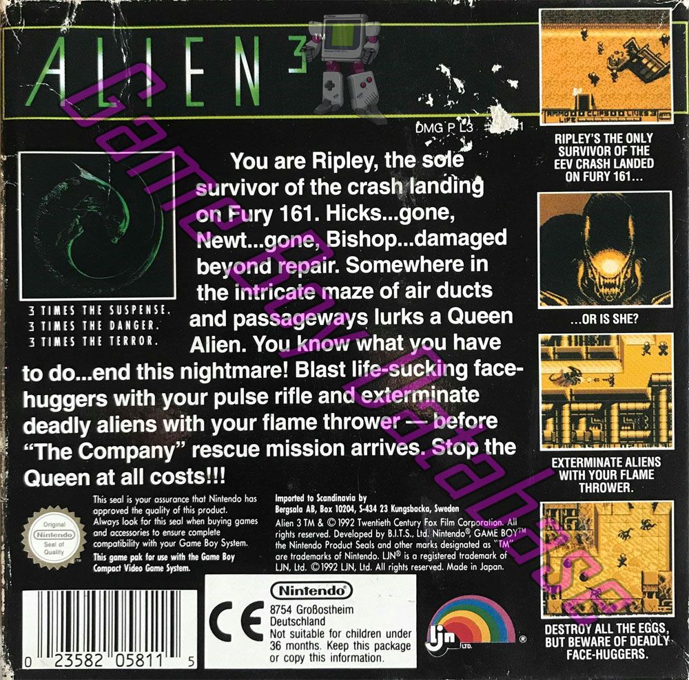 Alien 3 SCN Back of the box