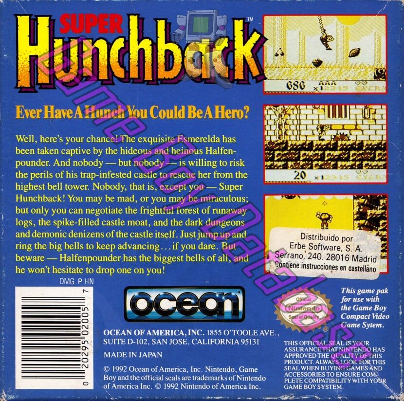 Super Hunchback USA Back of the box