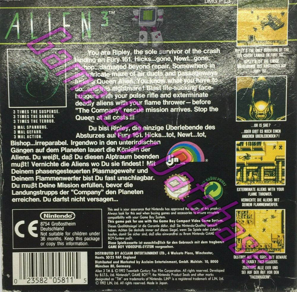 Alien 3 UKV Back of the box