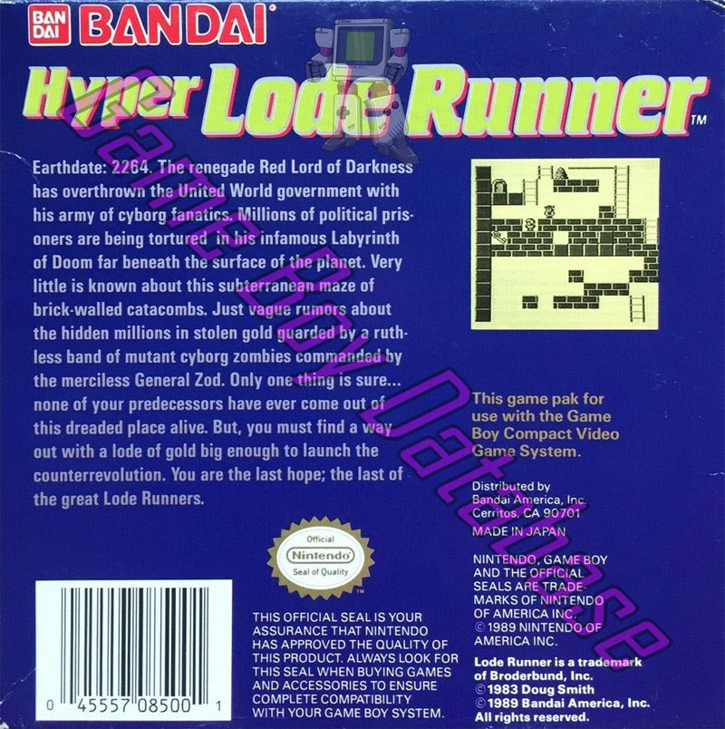 Hyper Lode Runner USA Back of the box