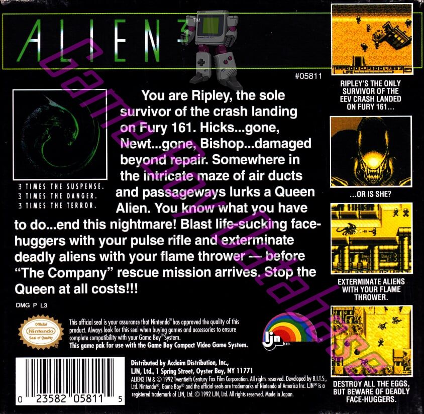 Alien 3 USA Back of the box