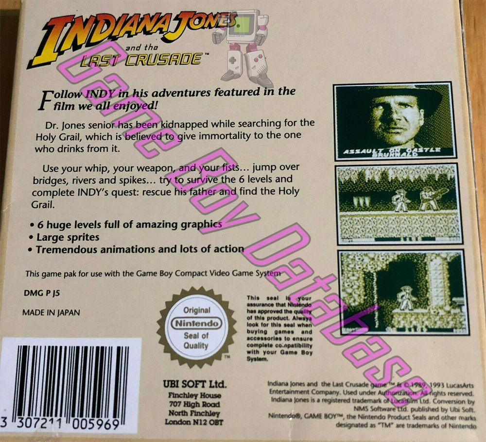 Indiana Jones and the Last Crusade UKV Back of the box