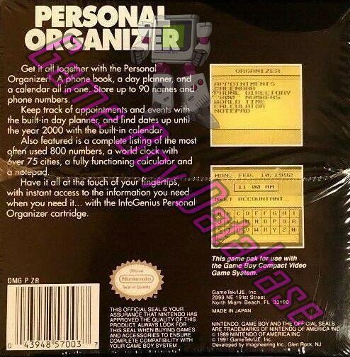 InfoGenius Personnal Organizer and Phone Book USA Back of the box