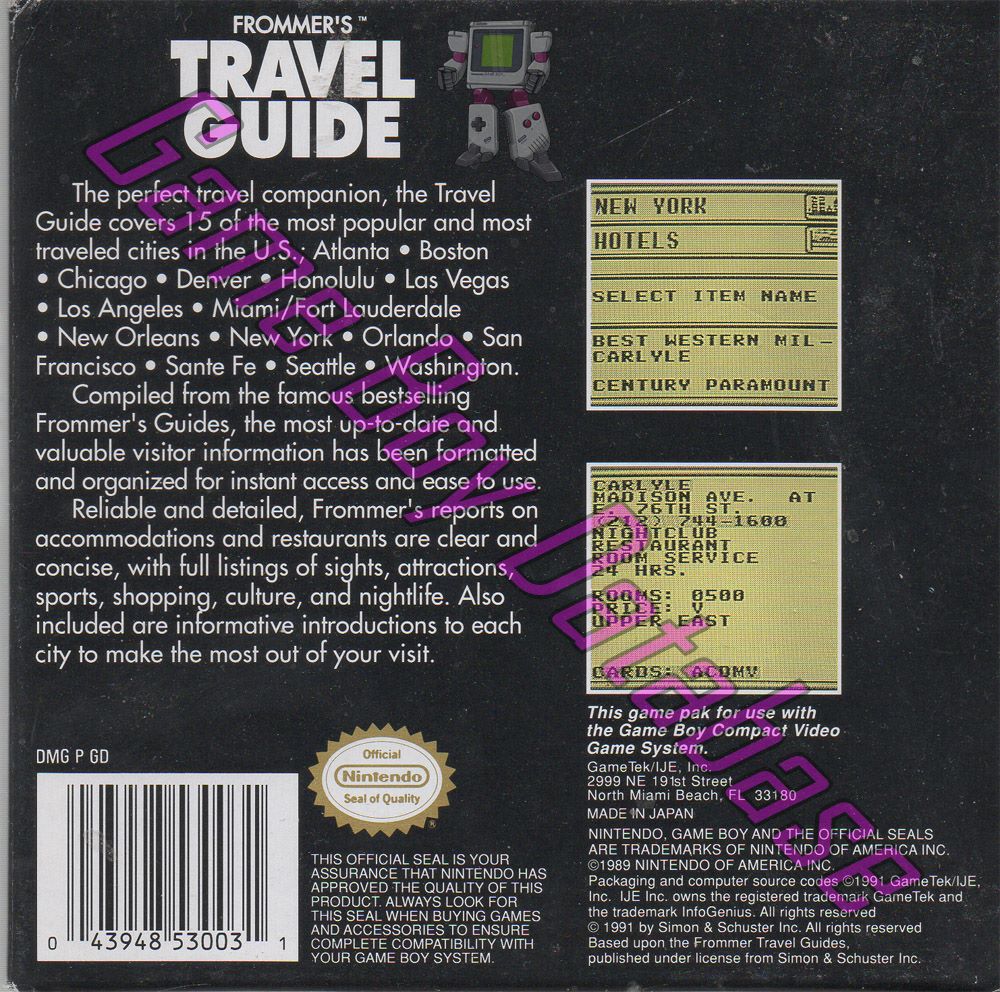 InfoGenius Frommer's Travel Guide USA Back of the box