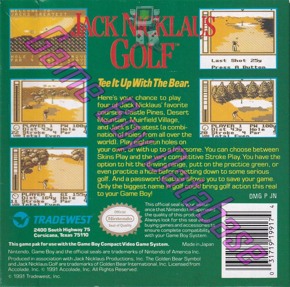 Jack Nicklaus Golf USA Back of the box