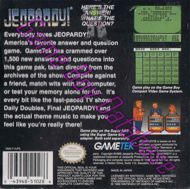 Jeopardy Platinum Edition USA Back of the box