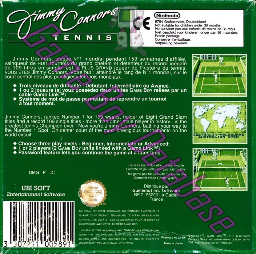 Jimmy Connors Tennis FAH Back of the box