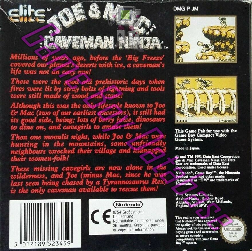 Joe & Mac Caveman Ninja UKV Back of the box