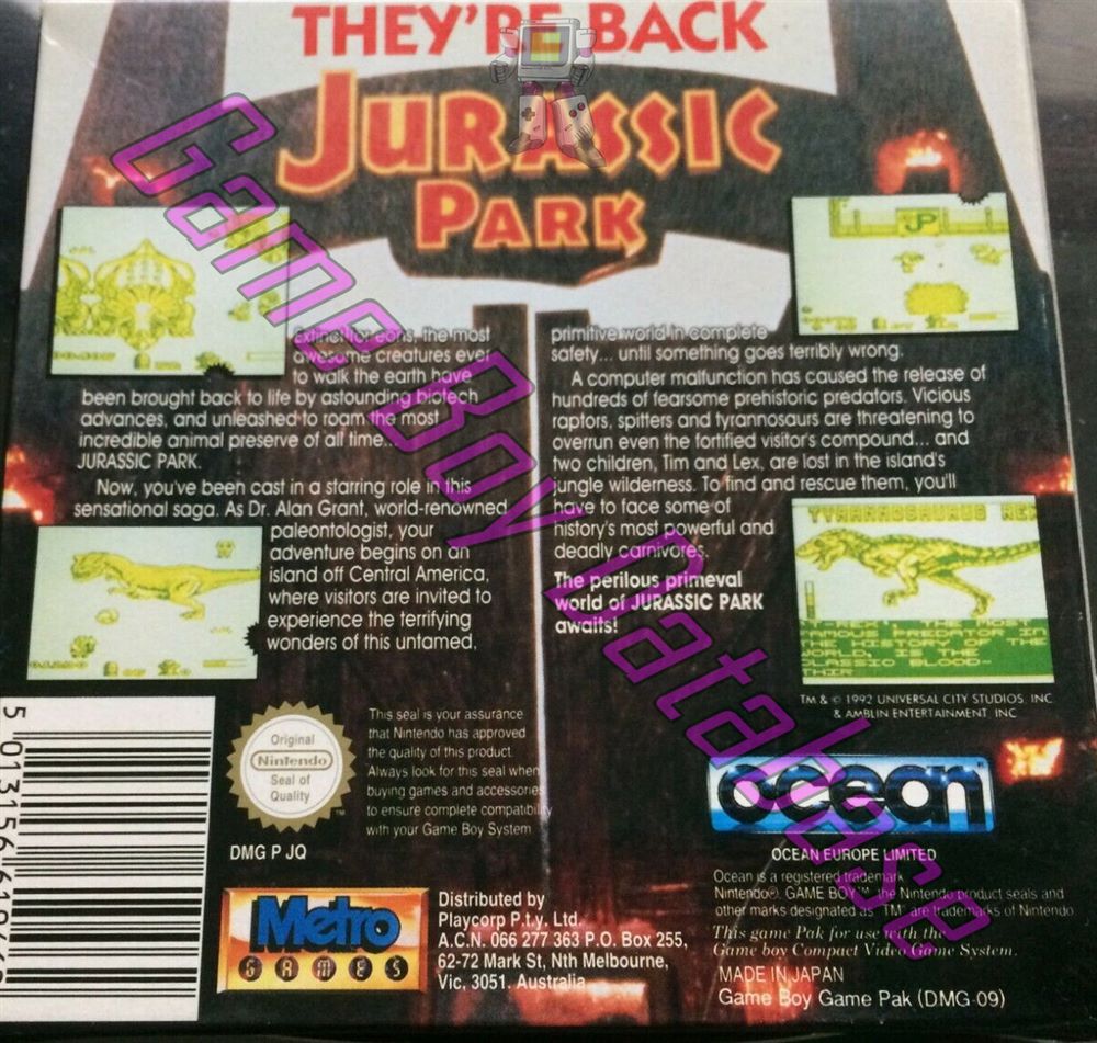 Jurassic Park AUS Back of the box