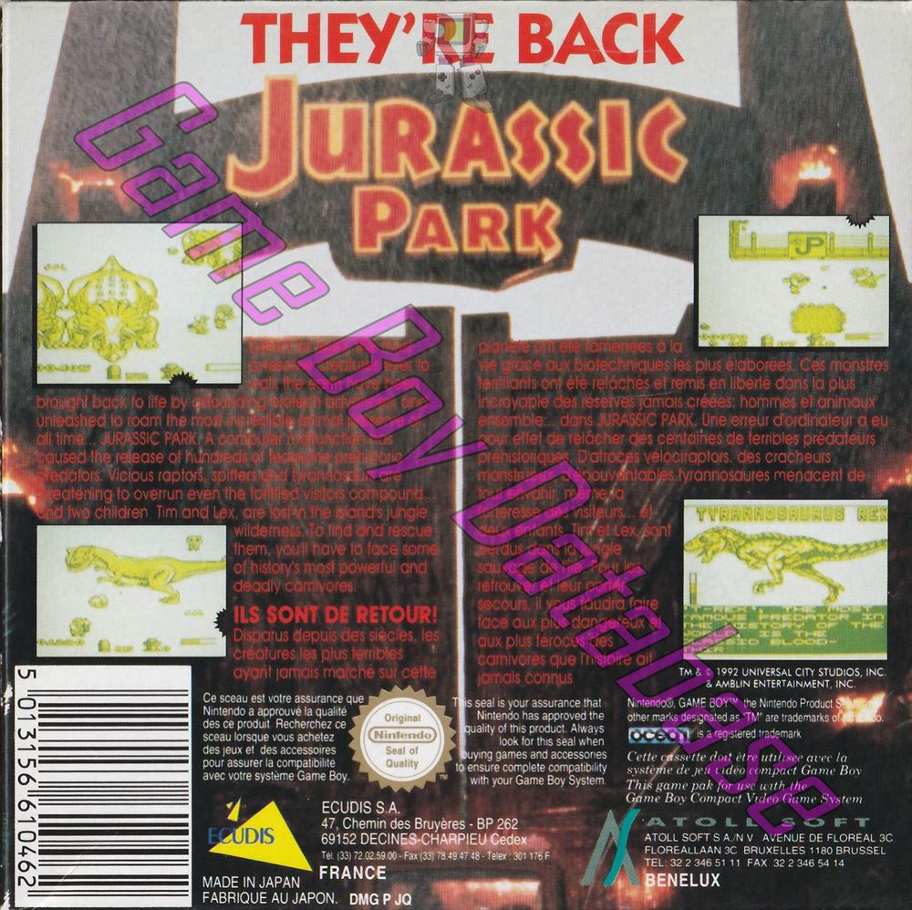 Jurassic Park FAH Back of the box