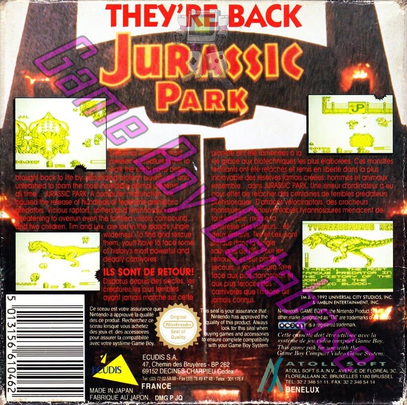 Jurassic Park FAH-1 Back of the box