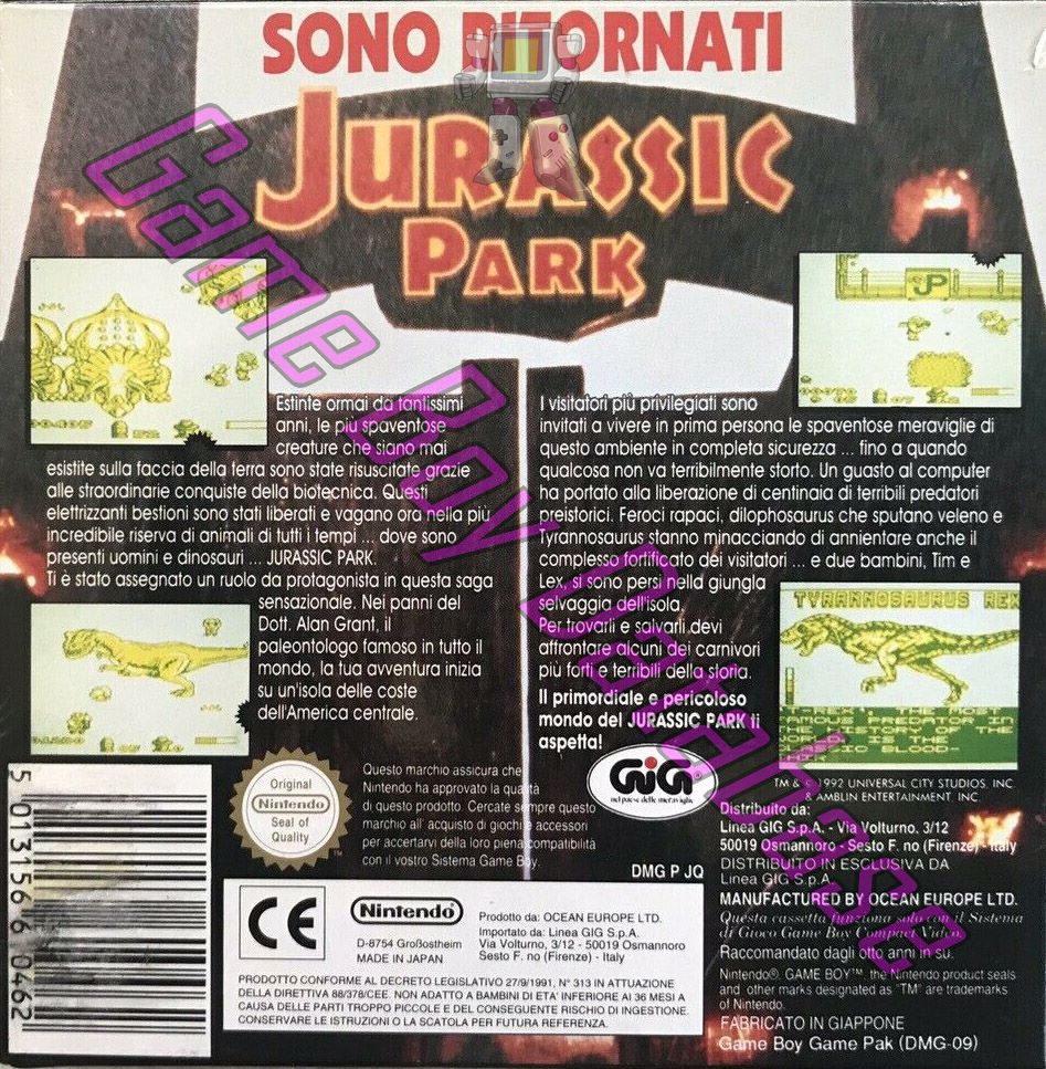 Jurassic Park ITA Back of the box