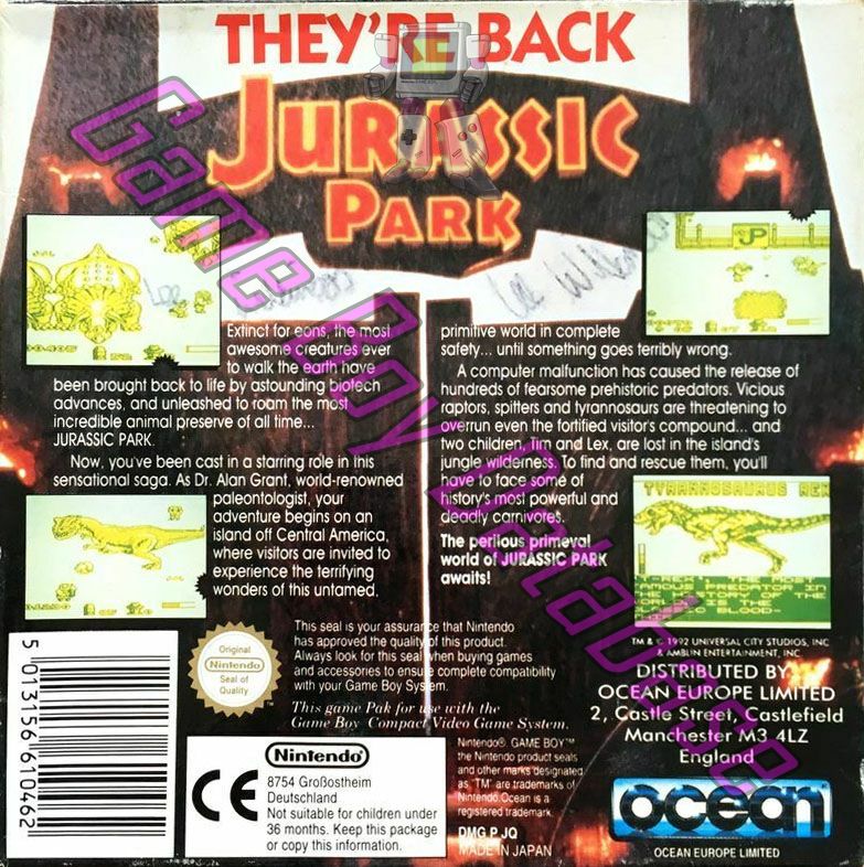 Jurassic Park UKV Back of the box