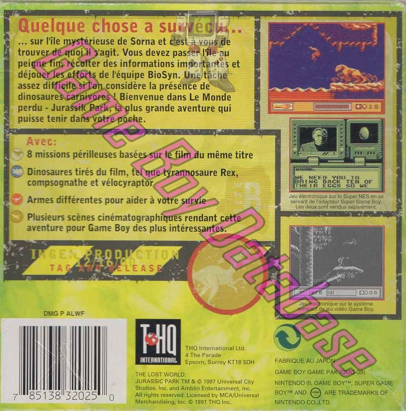 Jurassic Park le Monde Perdu FRA Back of the box