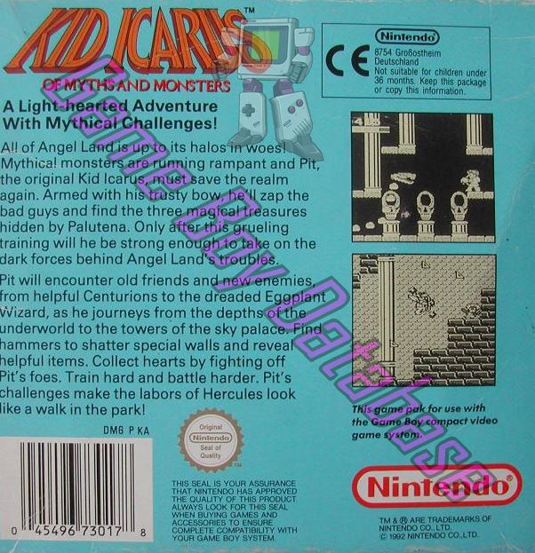 Kid Icarus of Myths and Monsters SCN Back of the box