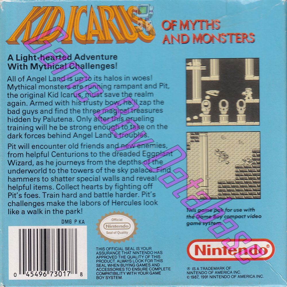 Kid Icarus of Myths and Monsters USA-1 Back of the box