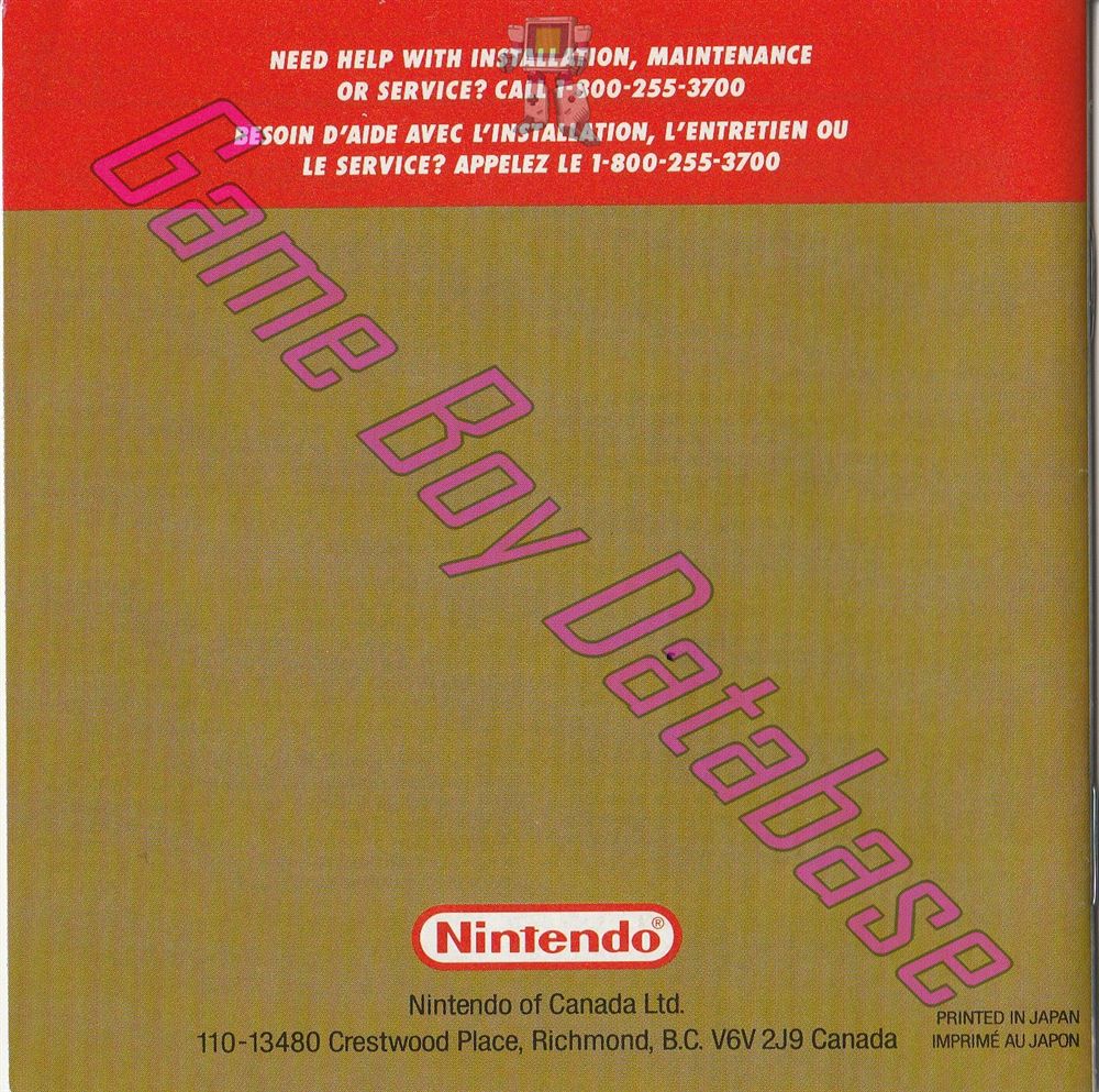 Legend of Zelda Link's Awakening (the) CAN Back of the booklet