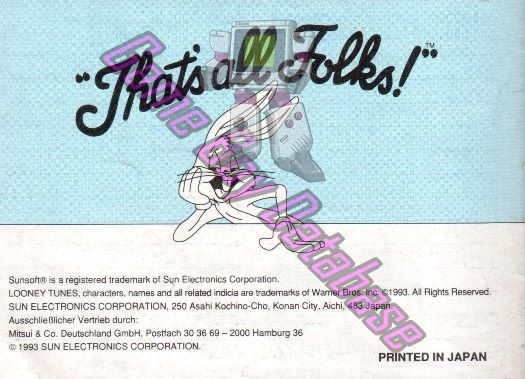 Looney Tunes NOE Back of the booklet