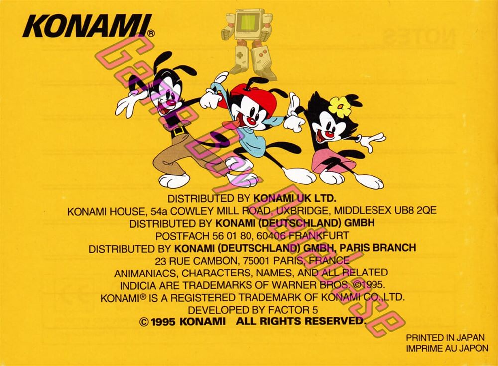 Animaniacs EUR Back of the booklet