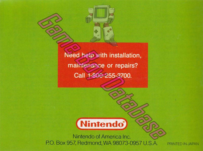 Nintendo World Cup USA Back of the booklet