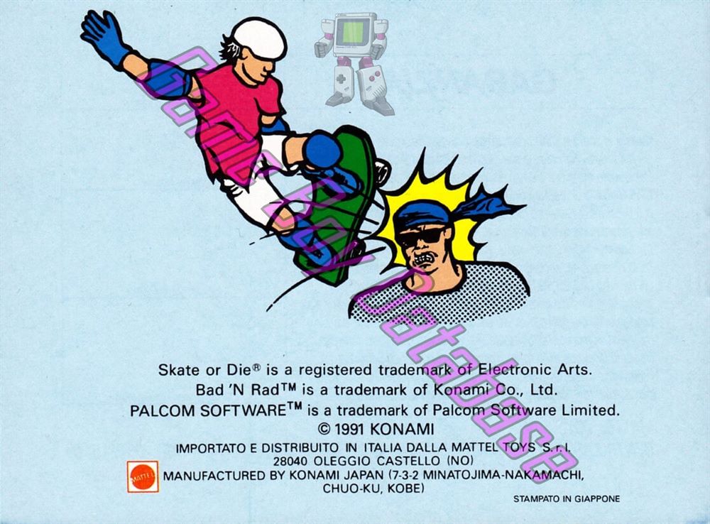 Bad'n Rad (Skate or Die) ITA Back of the booklet