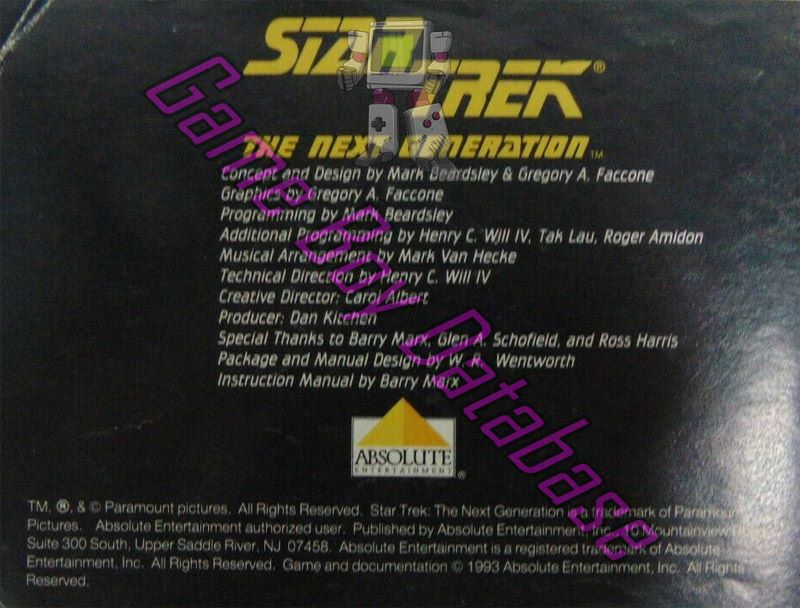 Star Trek the Next Generation USA Back of the booklet