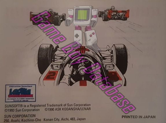 Sunsoft Grand Prix NOE-1 Back of the booklet