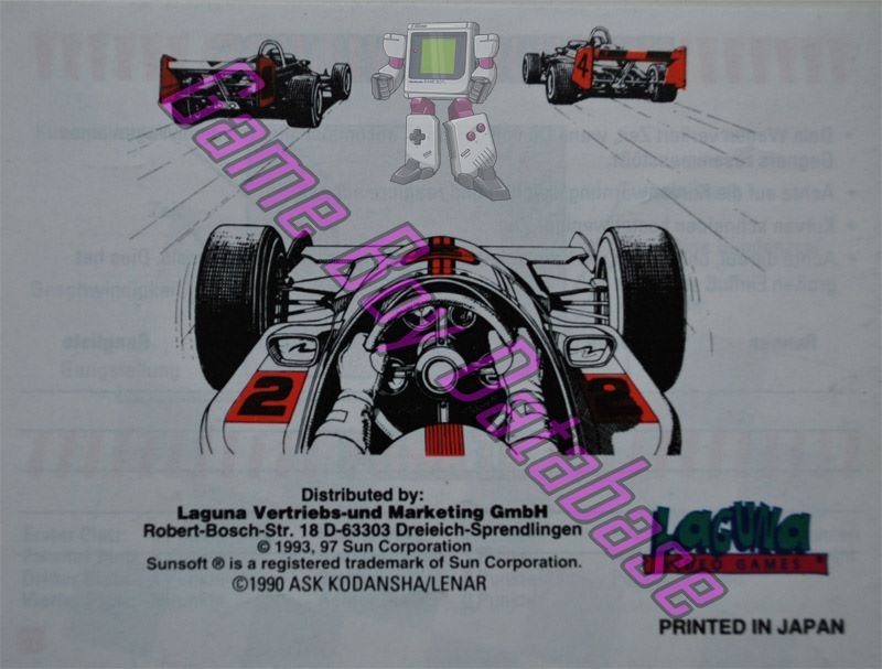 Sunsoft Grand Prix NOE-3 Back of the booklet