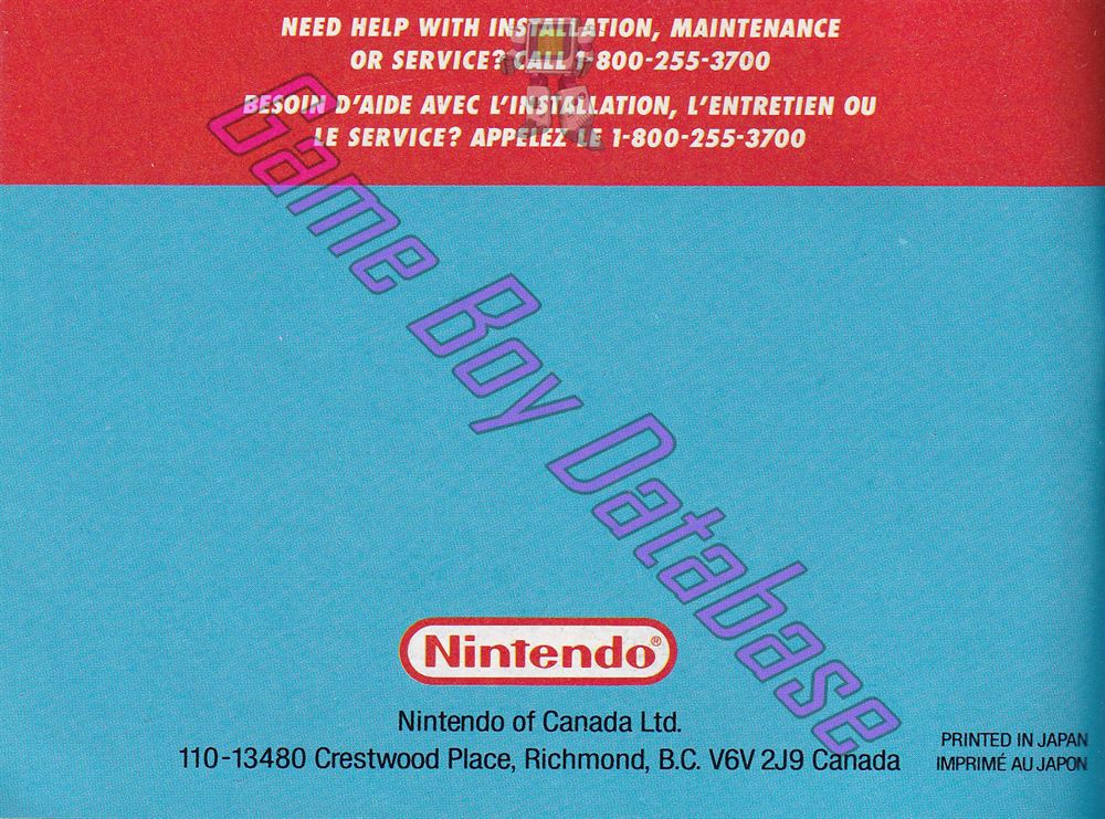 Super Mario Land 2: 6 Golden Coins  CAN Back of the booklet