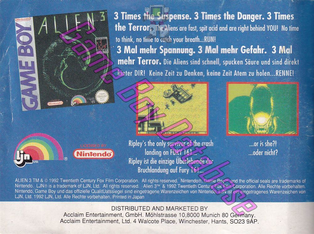 T2 the Arcade Game NOE Back of the booklet