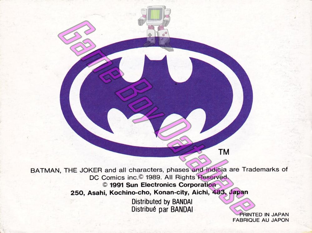 Batman the Video Game FAH Back of the booklet