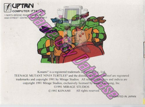 Teenage Mutant Ninja Turtles II Back from the Sewers ASI Back of the booklet