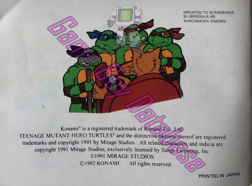 Teenage Mutant Hero Turtles II Back from the Sewers SCN Back of the booklet