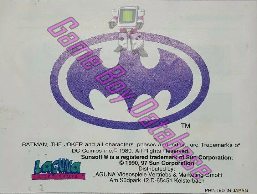 Batman the Video Game NOE-2 Back of the booklet