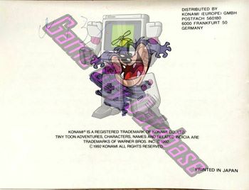 Tiny Toon Adventures Babs' Big Break NOE-1 Back of the booklet