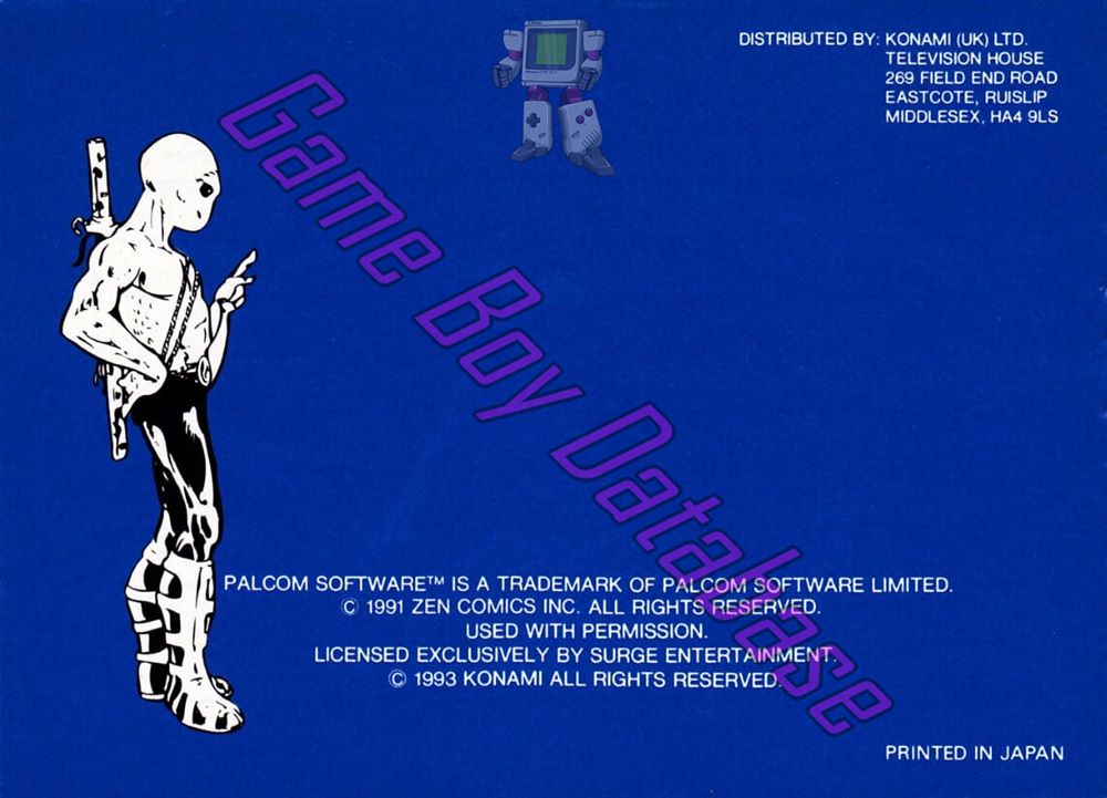 Zen Intergalactic Ninja UKV Back of the booklet